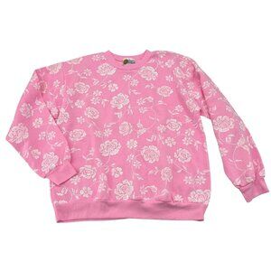 Vintage Pink Floral Womens Crewneck Sweatshirt By Southern Active Size M 100% Ac